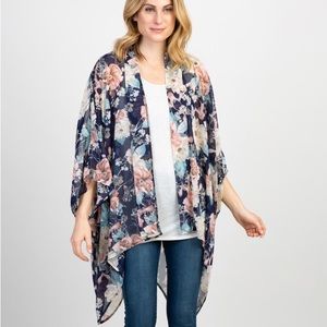 Pink Blush Navy Floral Sheer Chiffon Maternity Cover Up Kimono